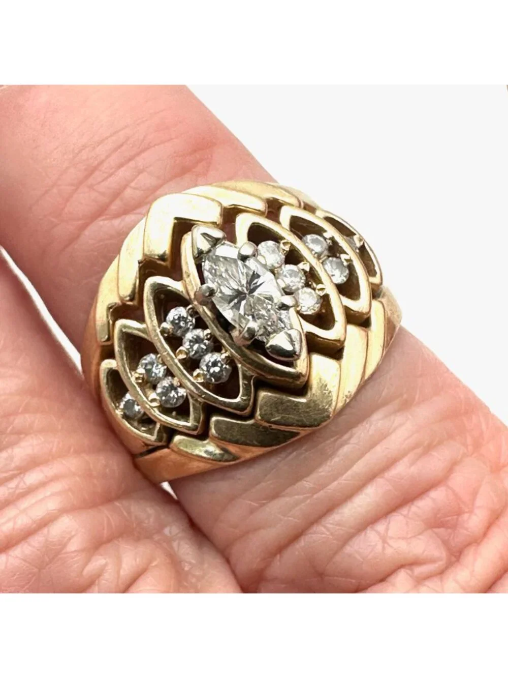 Vintage 14K Gold Diamond Cluster Ring Size 6.5